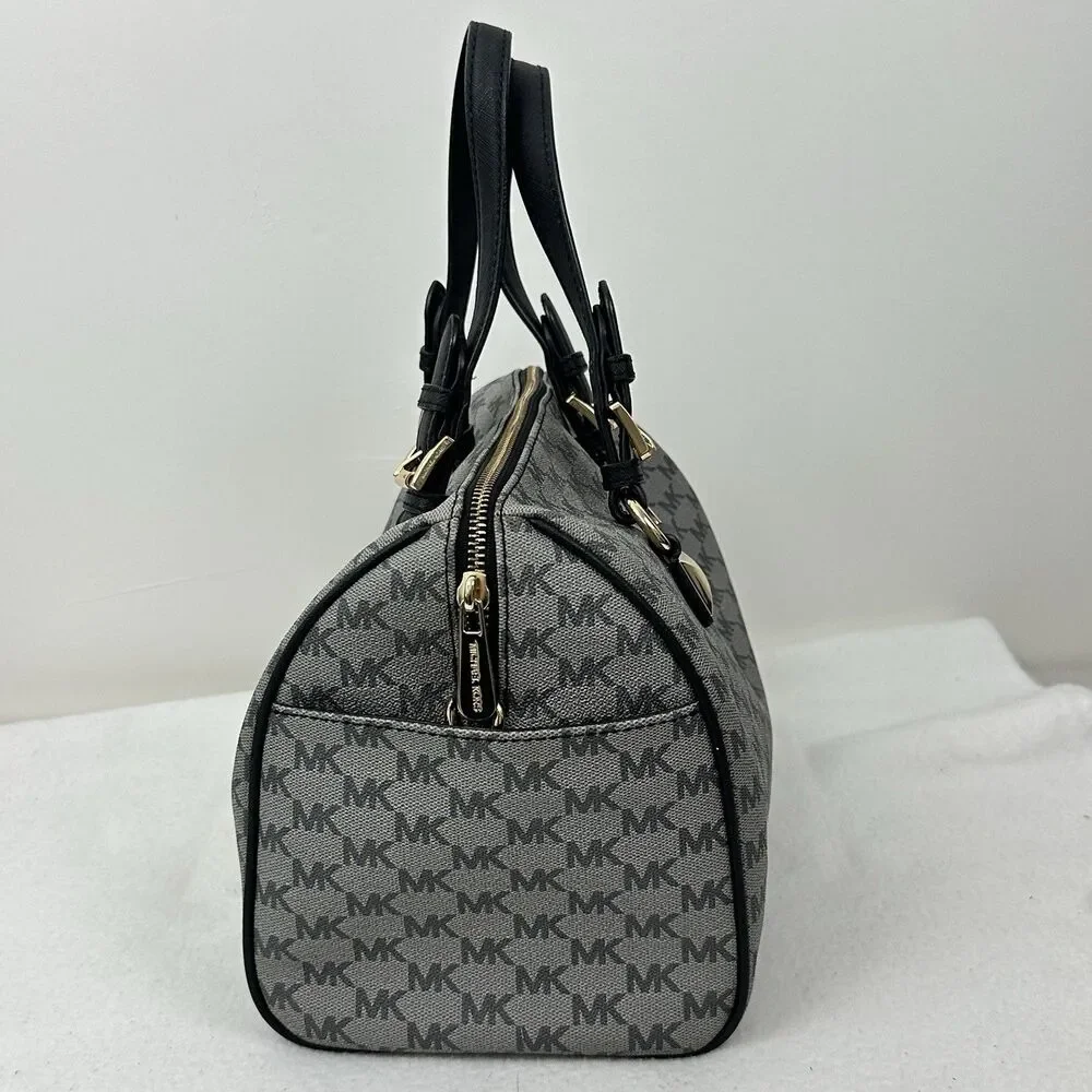 Michael Kors Grayson Large Satchel MK Signature Gray Black with Gold Hardware